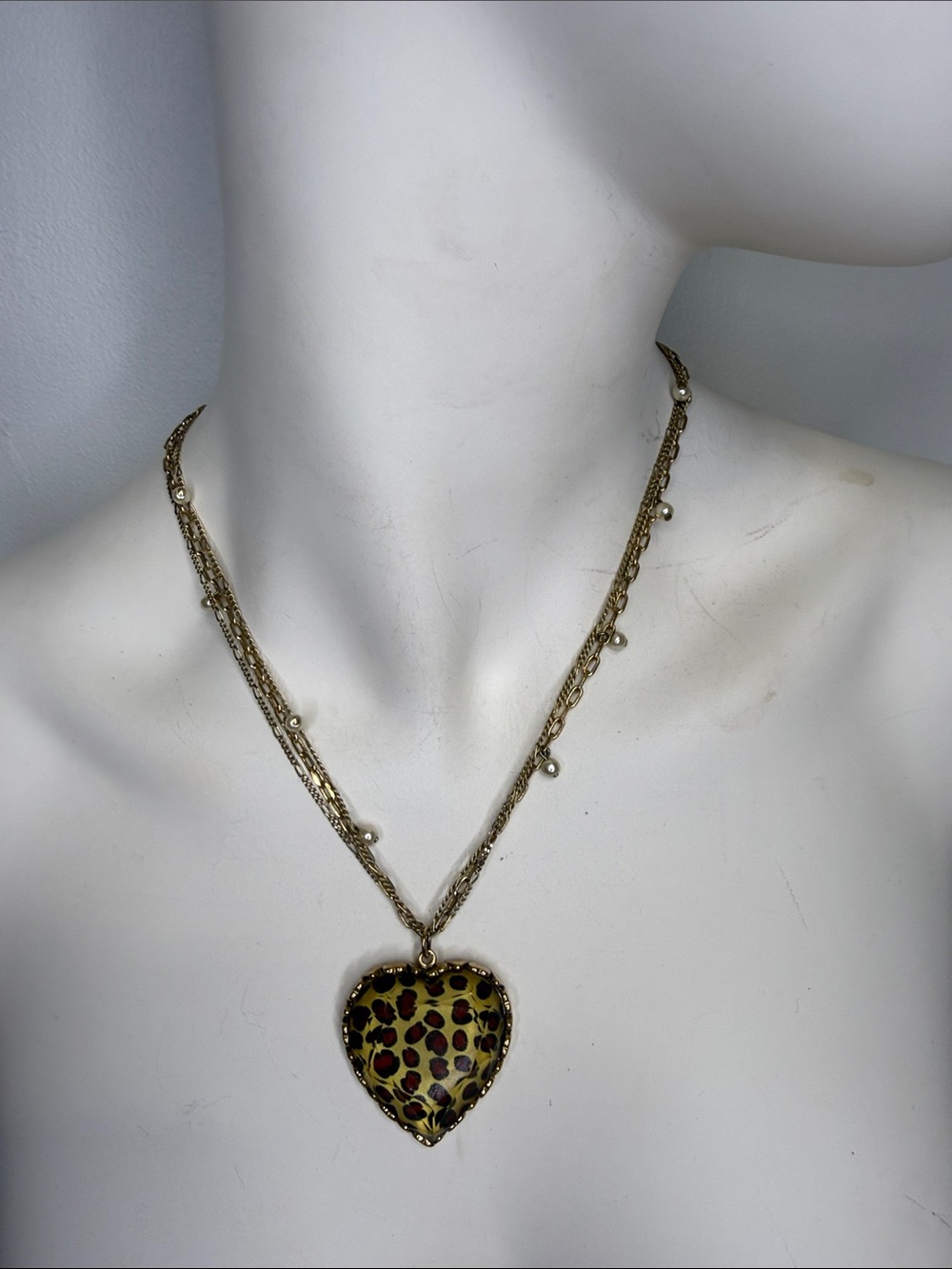 Betsey Johnson Vintage Leopard Heart Pendant Necklace